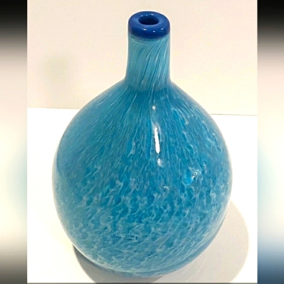 Other - Sasaki Art Glass Vase Aqua Blue Rainfall Handcrafted Crystal Abstract 8"…